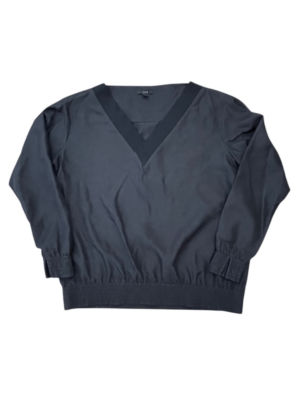 COS Silk V Neck Blouse Black Long Sleeve